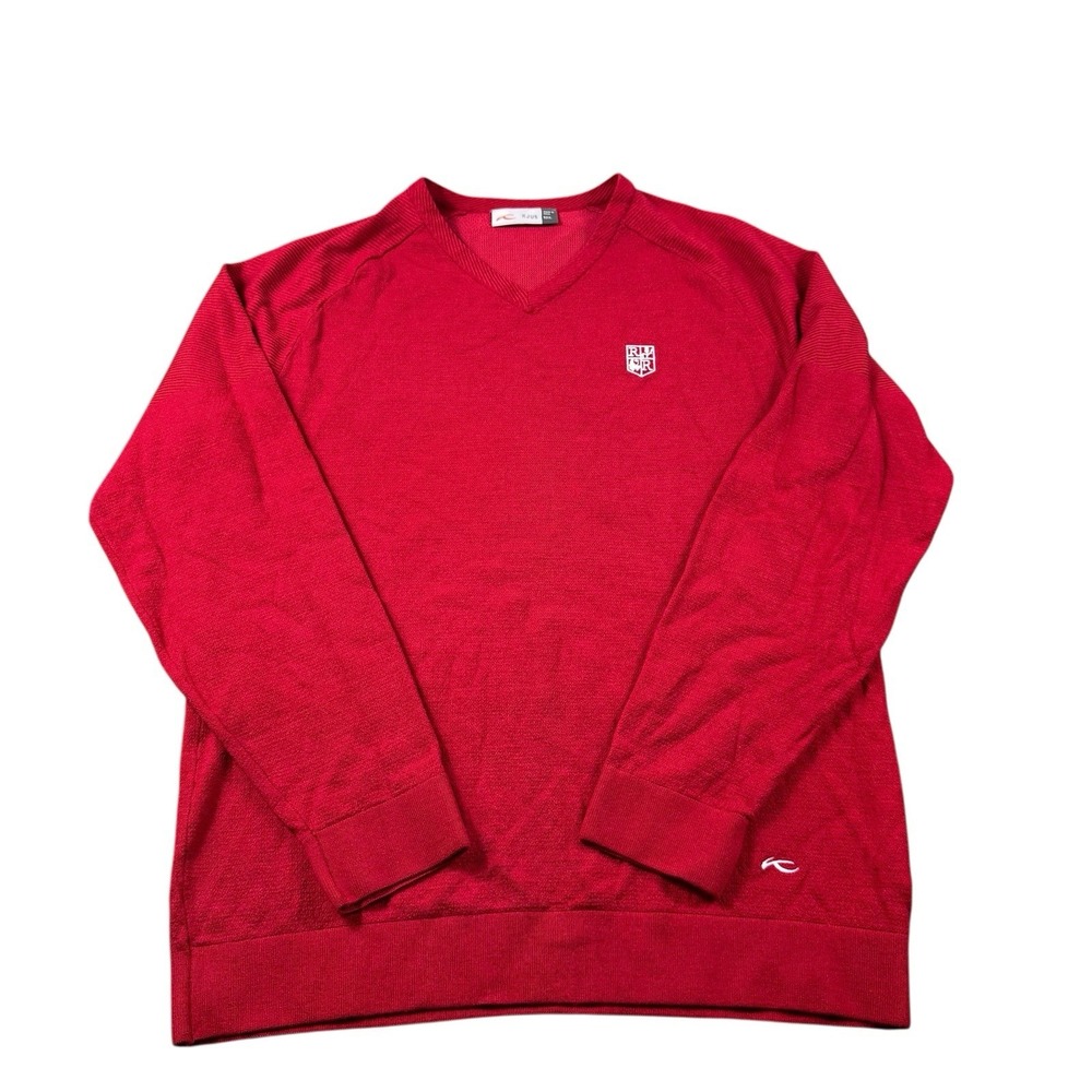 KJUS Red Wool Silk Cashmere V-Neck Mens Golf Sweater 52 L MG35-F02